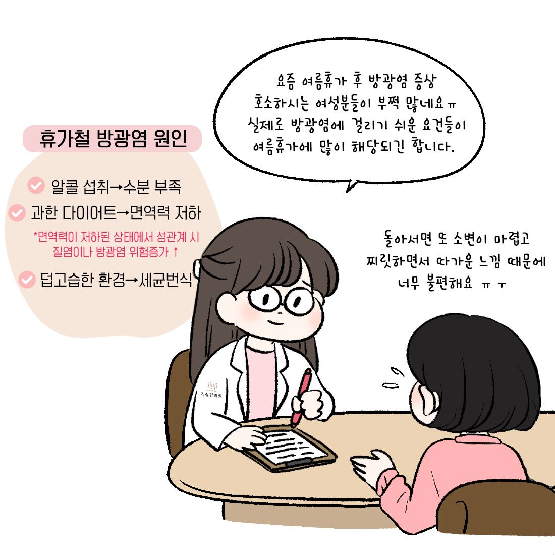 [자윤한의원 여성건강툰] 45화. 휴가 다녀오니 방광염이? 여행 후 방광염 잘 걸리는 이유 (3)