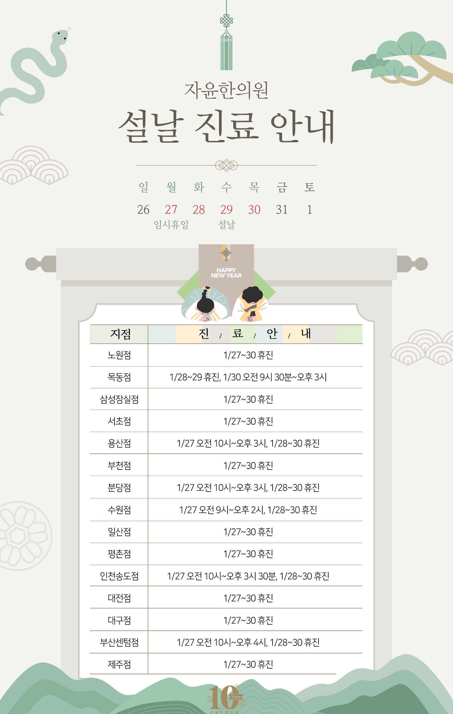 2025년 설날 연휴 진료 안내