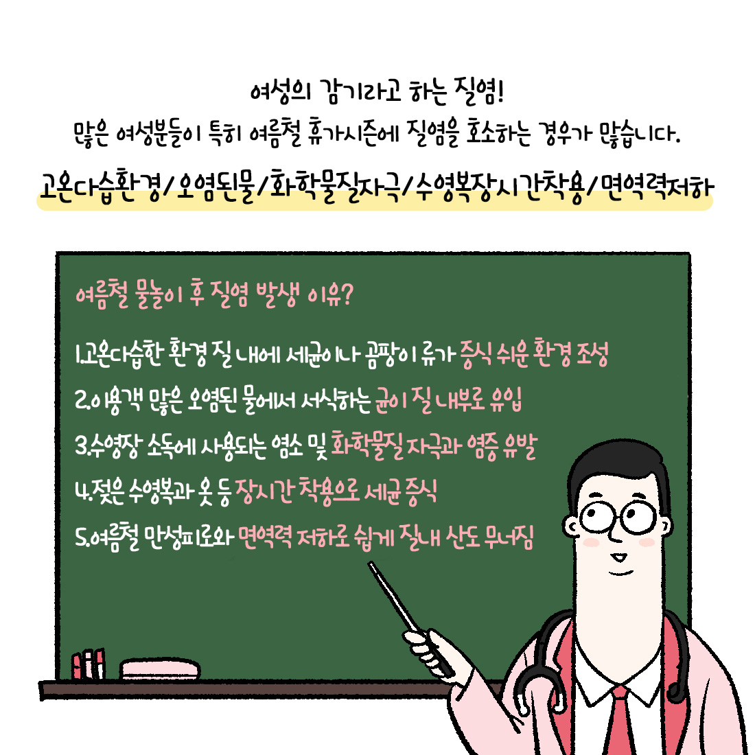 [자윤한의원 여성건강툰] 여름휴가, 물높이 후 질염이 생긴다? (5)